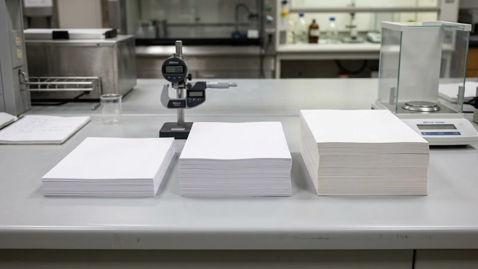 Comparison of thermal paper sheets at different basis weights on a laboratory bench