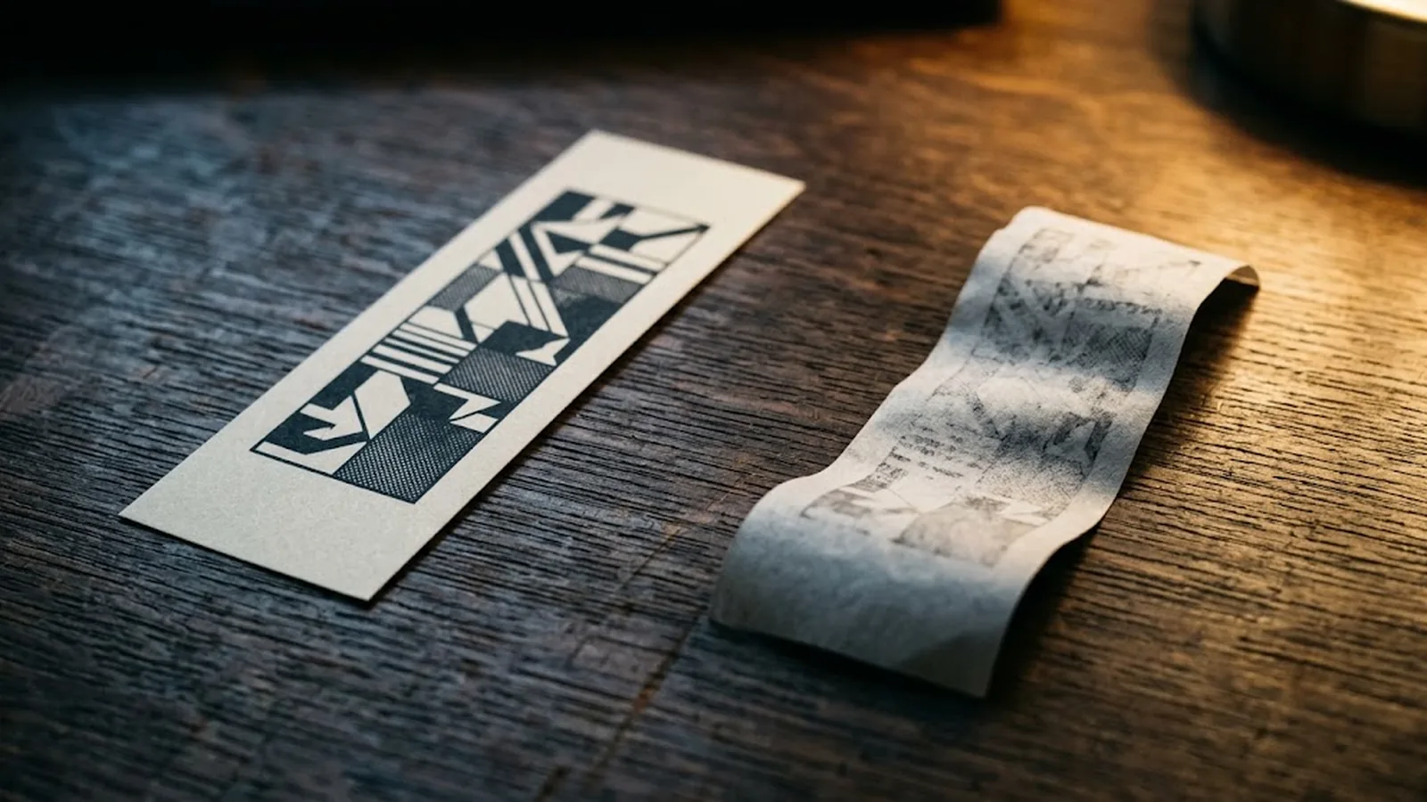 Close-up of a faded thermal receipt beside a clearly printed reference document on a desk